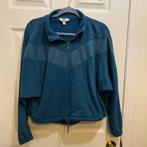 Joy Lab Teal XL Quarter Zip Cropped Crew Sweatshirt